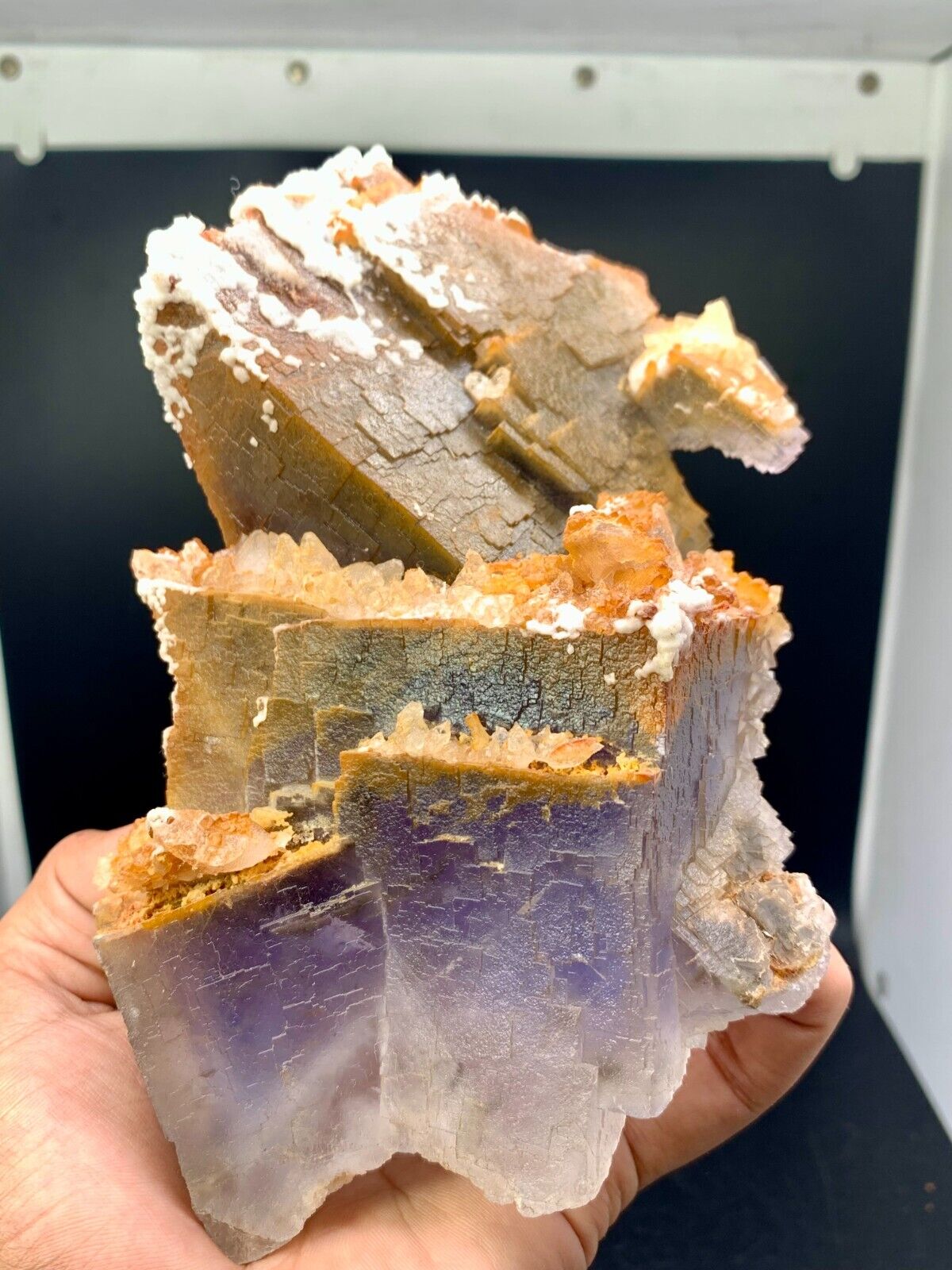 1056 Gram Terminated Very Beautiful Purple Phantom Fluorite Crystal With Calcite