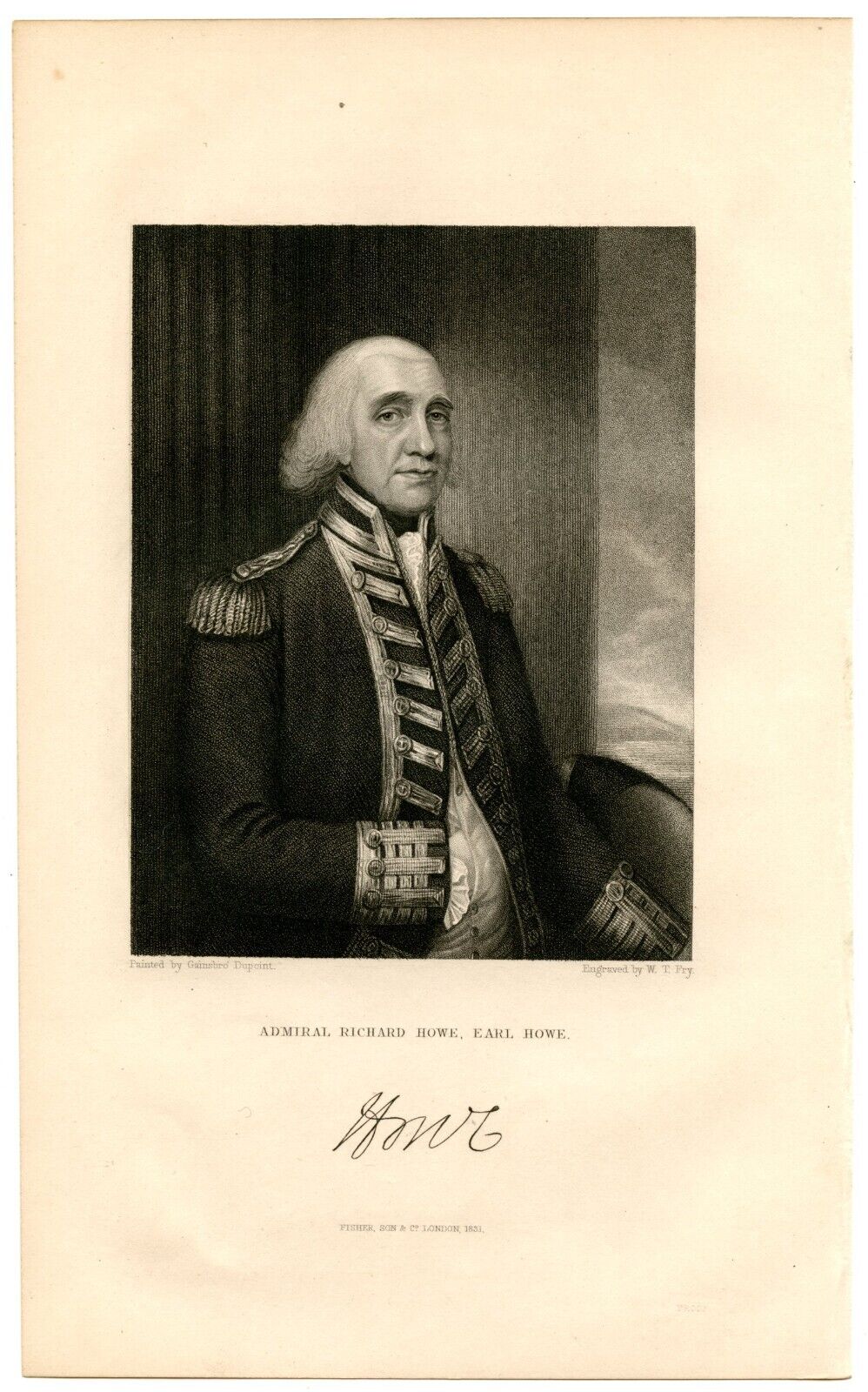 RICHARD HOWE 1ST EARL, British Navy Admiral of the Fleet, 1831 Engraving 9533