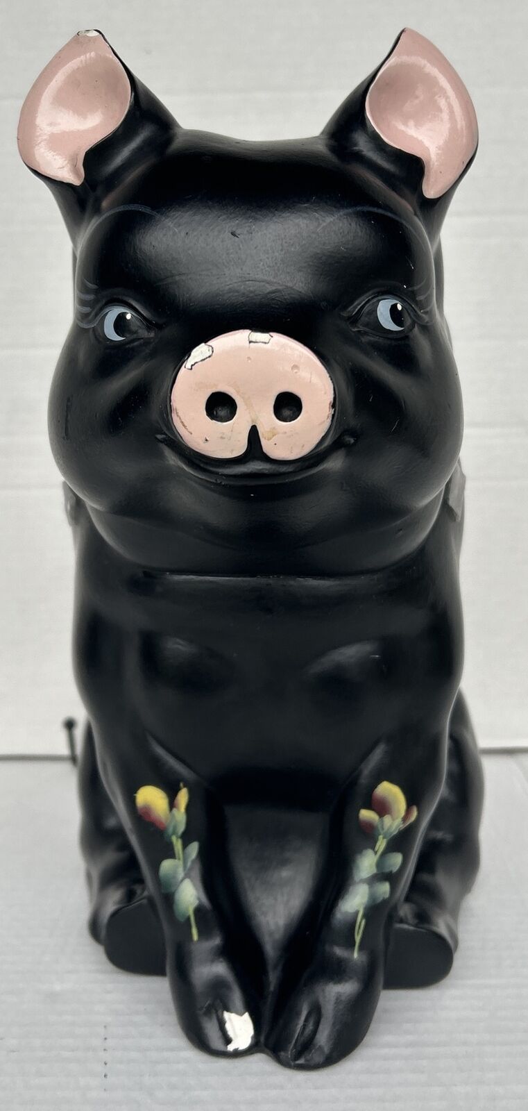 Vtg ALEXANDER BACKER CO Hand Painted Chalkware Black Pig Piggy BANK