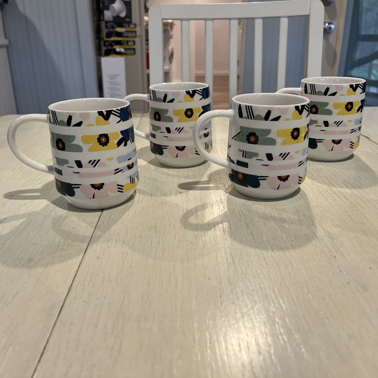 Set of 4 Starbucks coffee mugs Floral 12 Oz RARE 2018