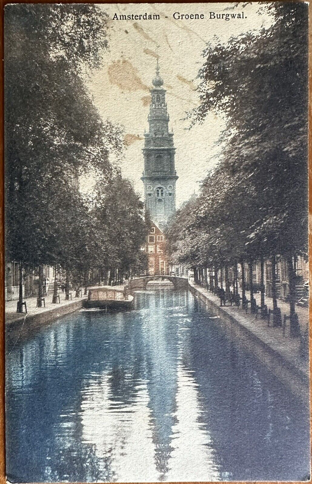Postcard 1911 RPPC Amsterdam Groen Burgwal Reflective Water Beautifully Colored