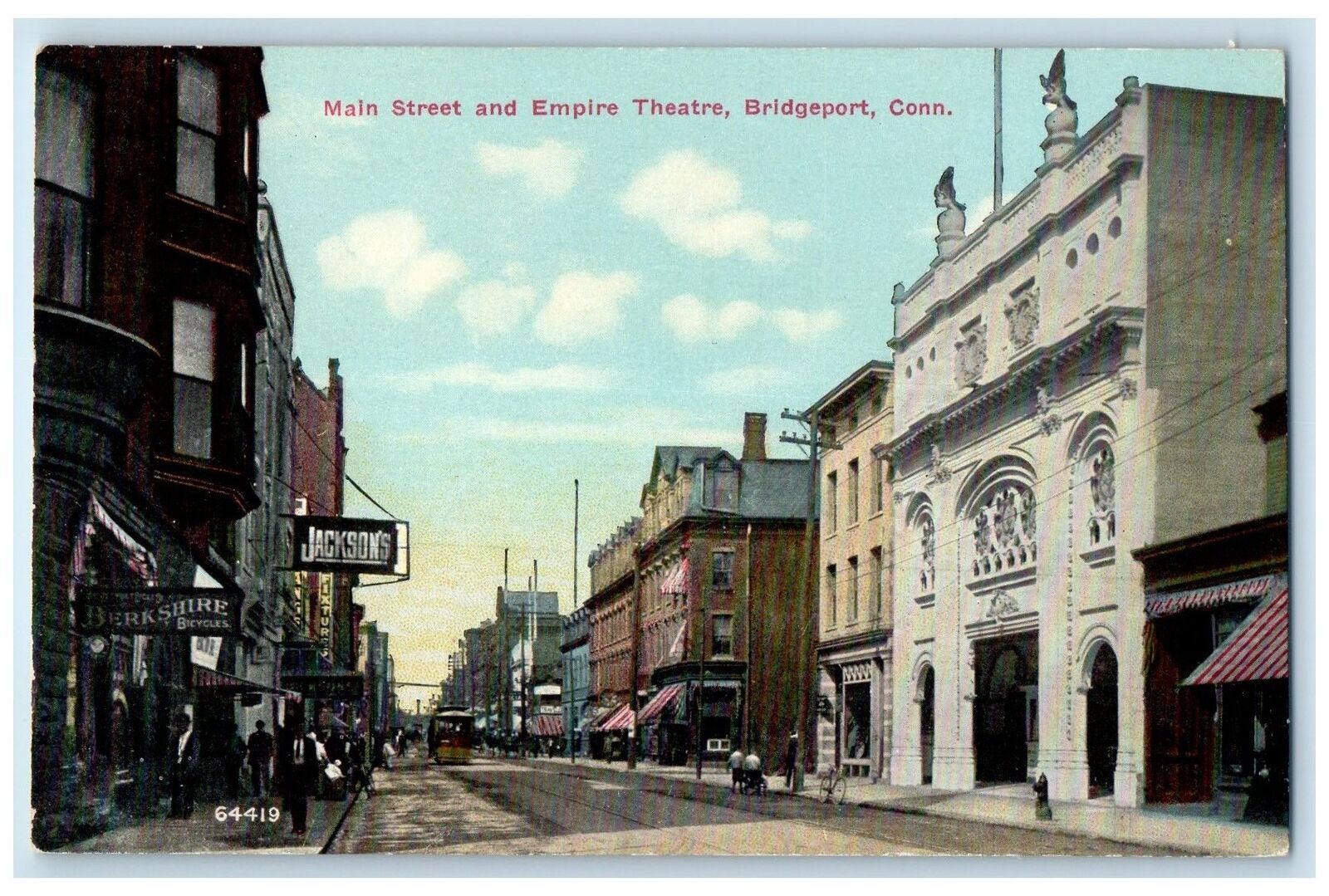 c1910's Main Street And Empire Theatre Scene Bridgeport Connecticut CT Postcard