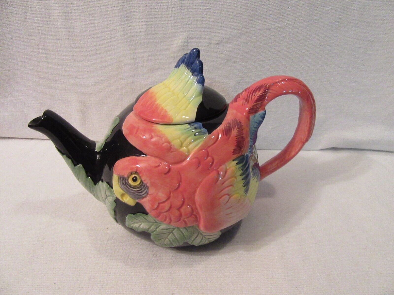 Vintage Fitz and Floyd Parrot Teapot, Colorful Bird, Figural, 1989, 44 oz