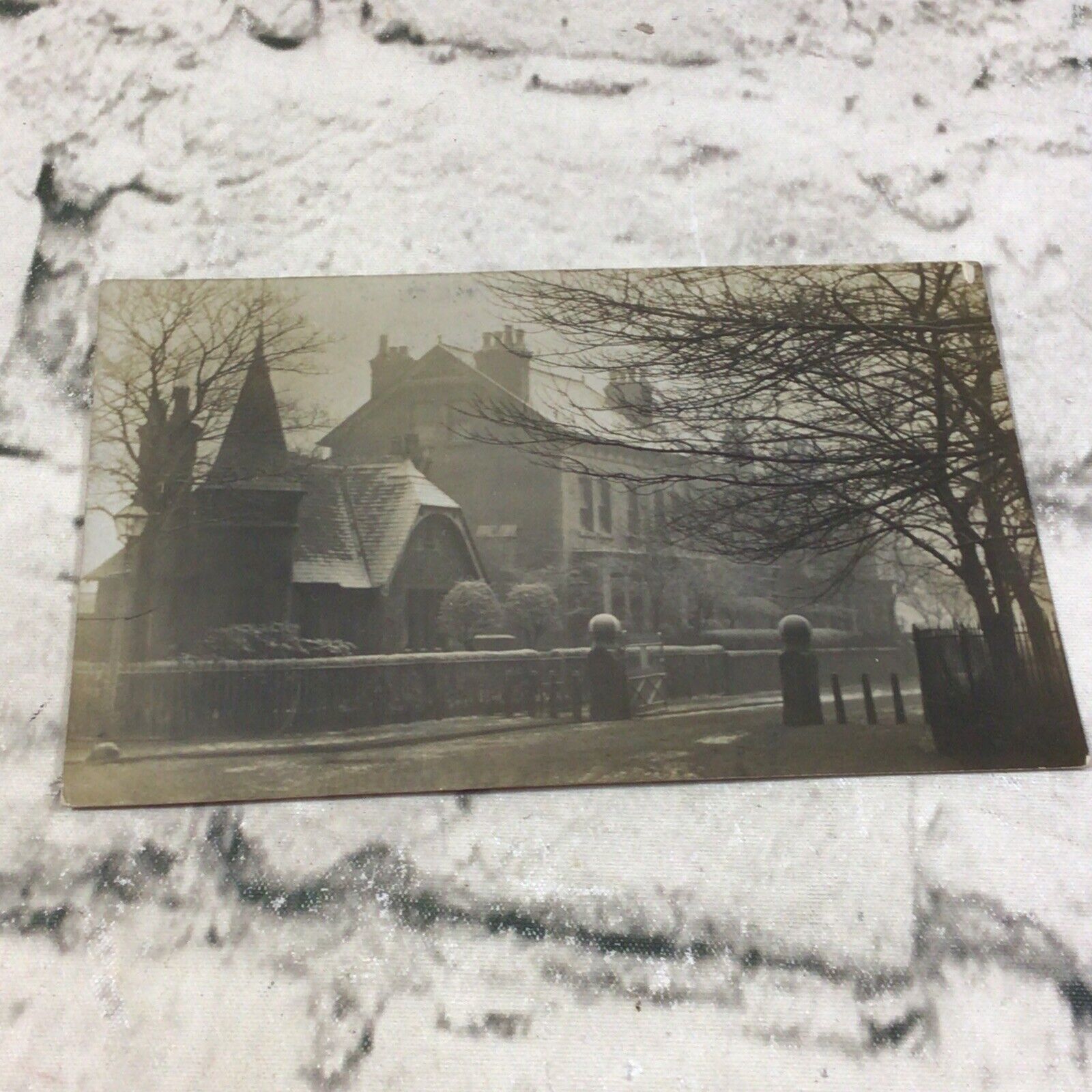 Vintage Real Picture Postcard Black And White Photo Church Creepy Dark RPPC