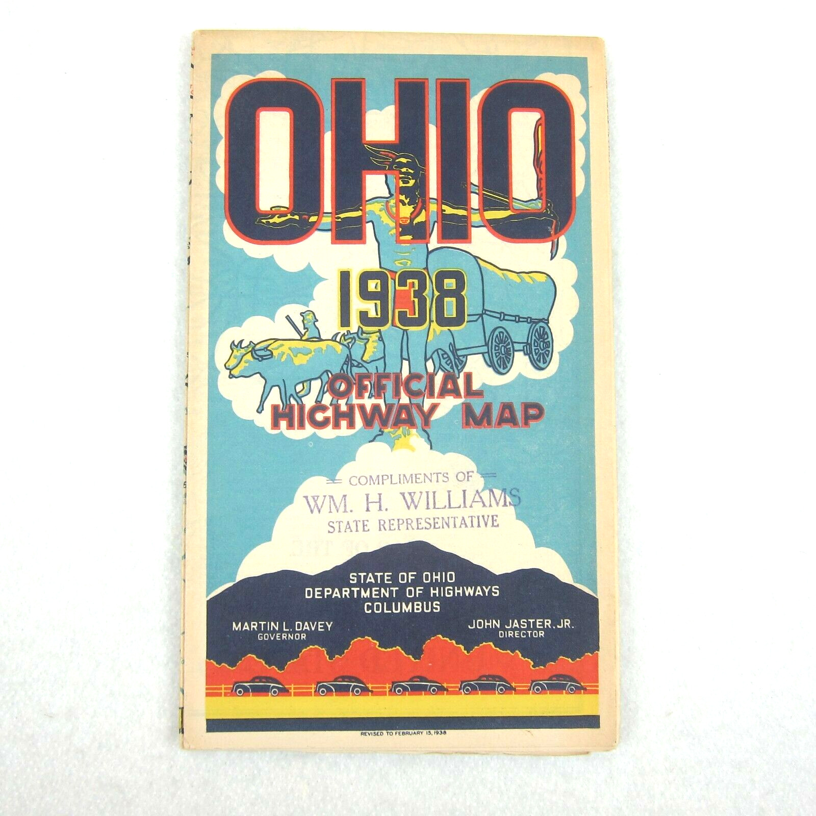 Vintage 1938 Official Ohio Highway Map Cities & Villages Index Eastern U.S. Map