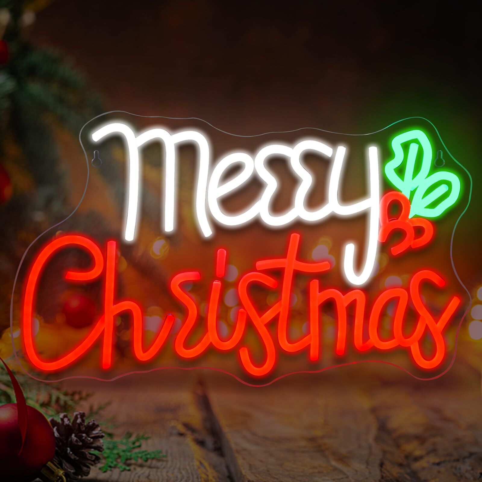 Merry Christmas Neon Signs, Merry Christmas LED Light Bar Sign for Holiday Pa...
