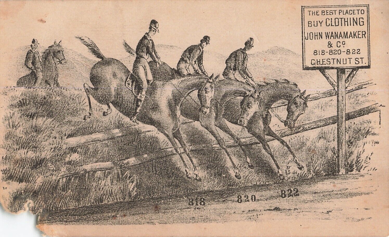 Equestrian Horse Fox Hunting Victorian Trade Card c1880s John Wanamaker *Am4a