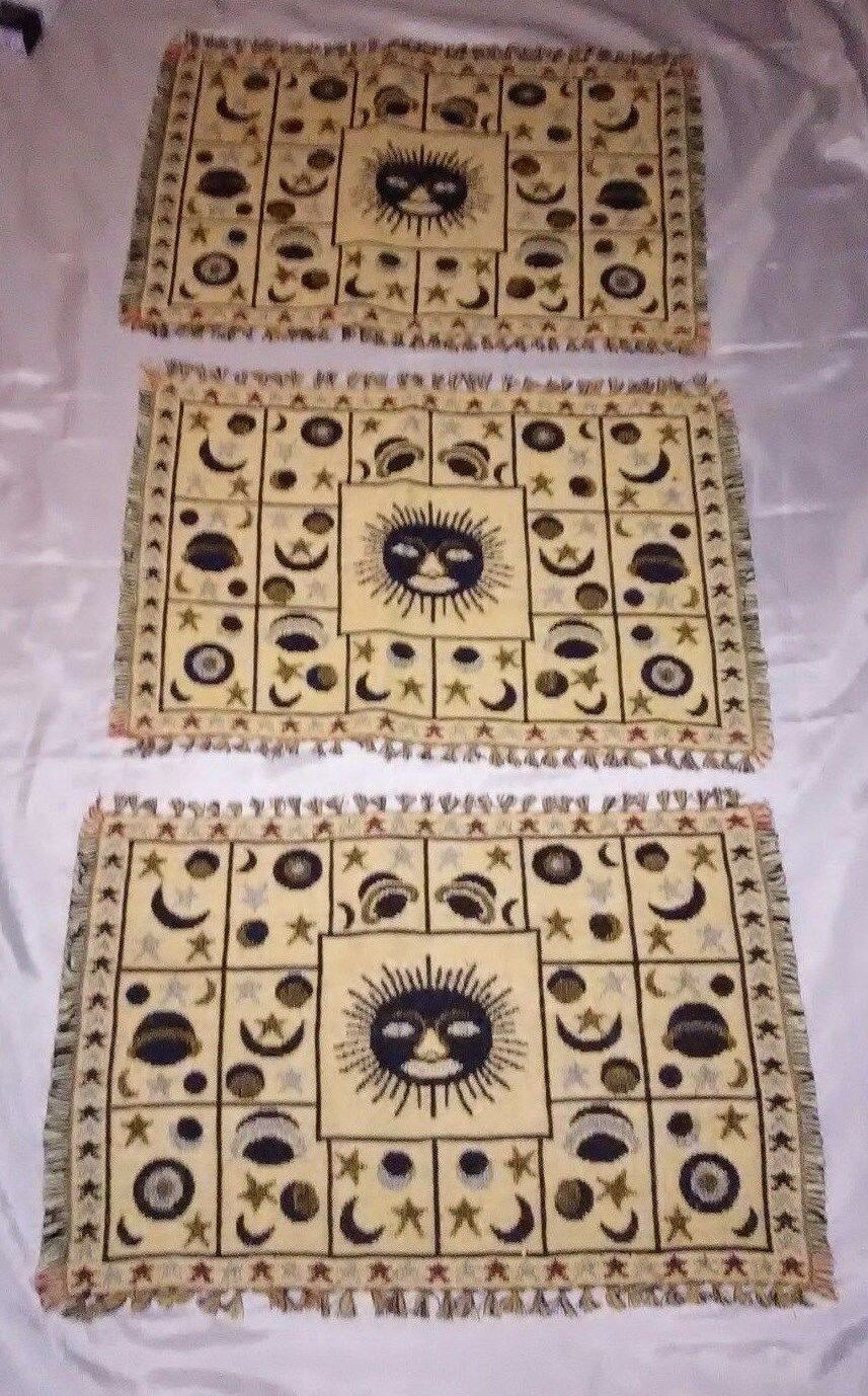Wholesale lot 12 woven fringed edges 13 x 19 stars moon planet theme placemats