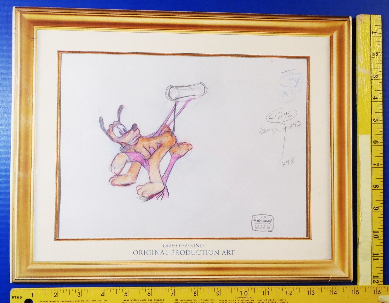 DISNEY PLUTO Signed Animation Production Art Drawing 1999 Mickey Mouse Works COA