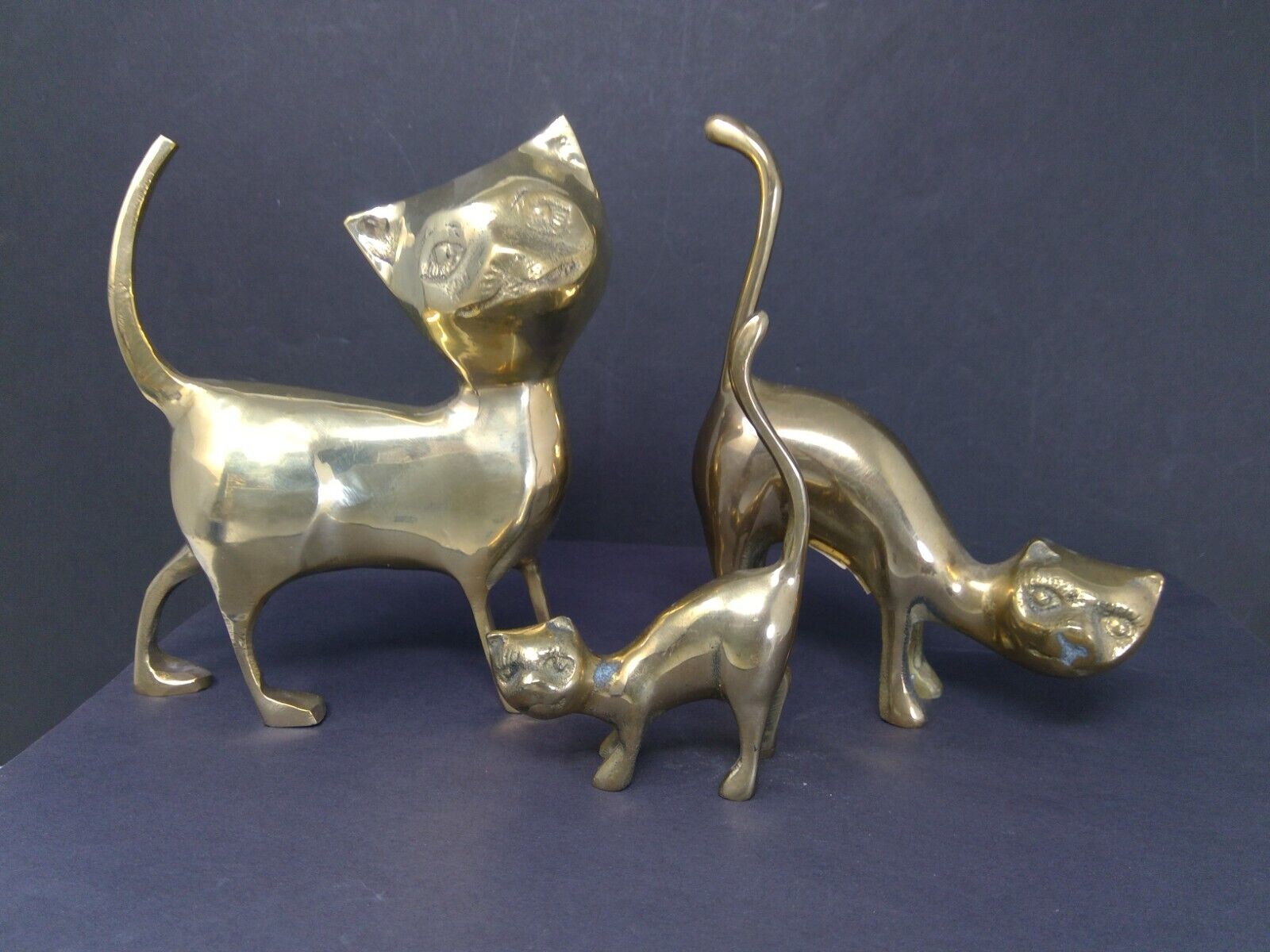 Group of 3 Vintage Brass Cat Figurines
