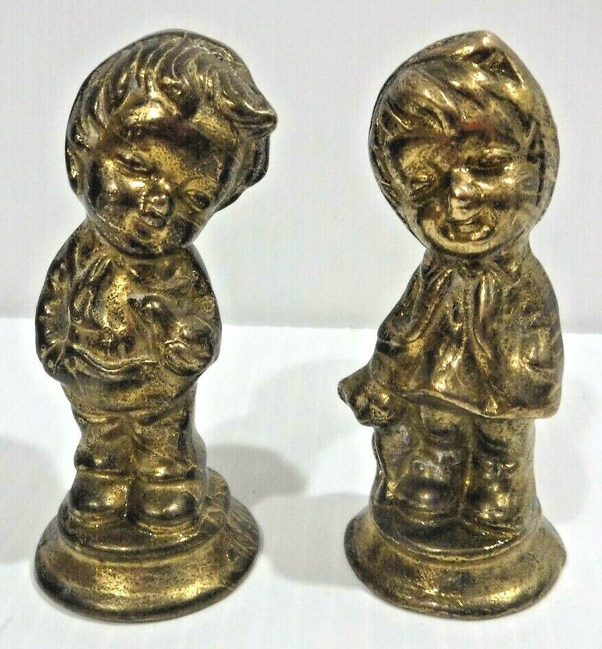 Vintage Brass Boy and Brass Girl Unique Paper Weights from Canada