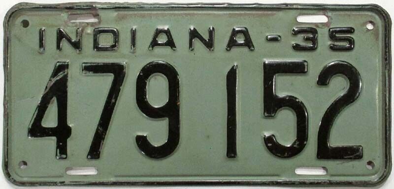 Indiana 1935 License Plate 479 152 Original Paint Nice Condition