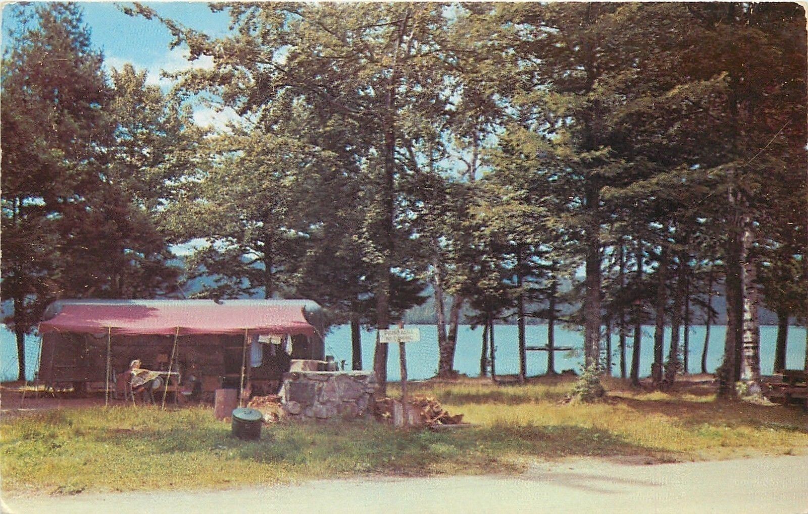 Long Lake New York~Lake Eden Picnic Grounds~Lean-To Canopy~1953 Postcard