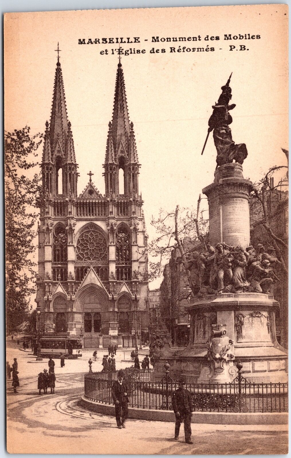 VINTAGE POSTCARD MONUMENT TO THE MOBILES AND THE REFORMED CHURCH AT MARSEILLES