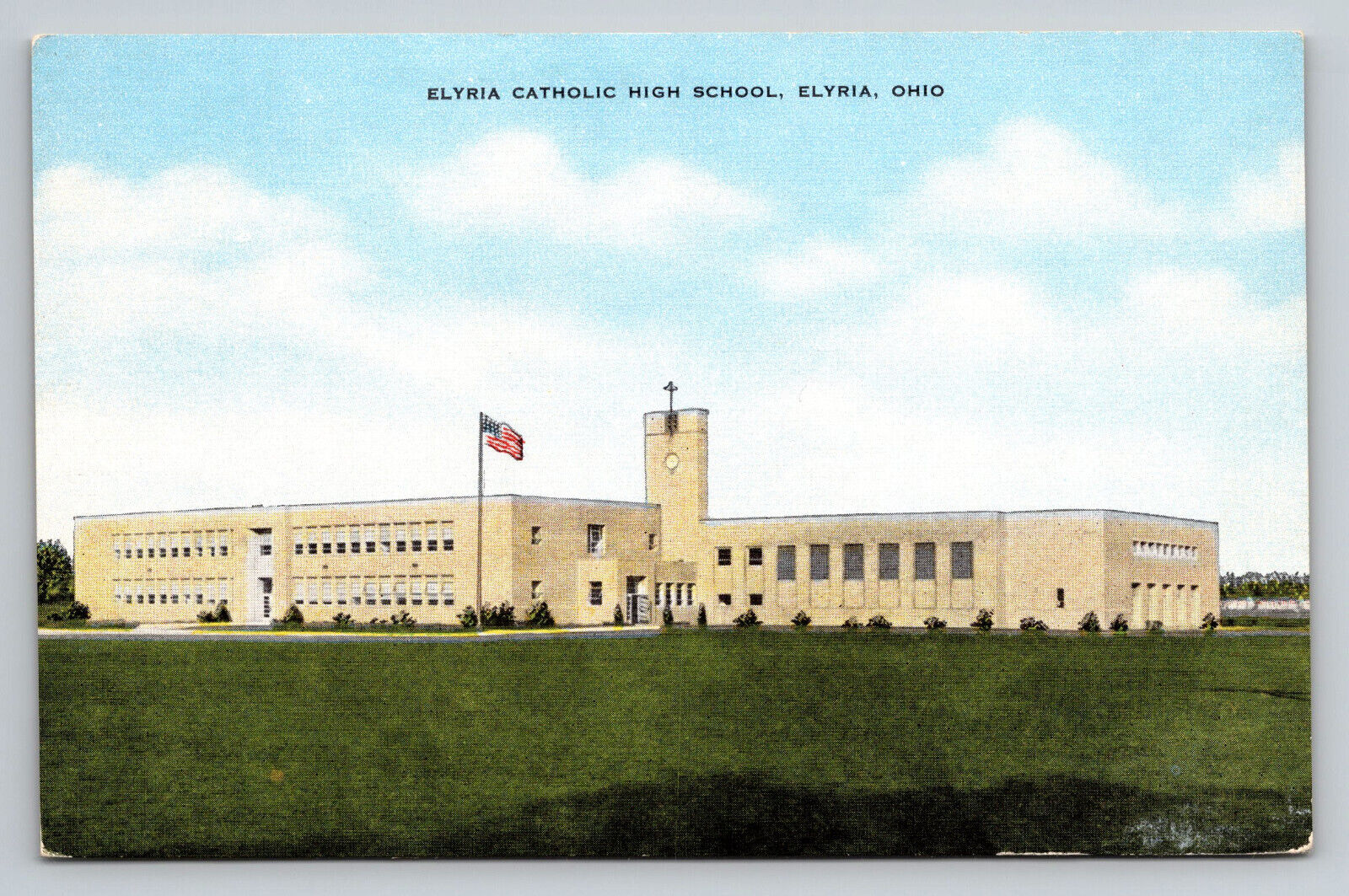 Elyria Ohio Elyria Catholic High School OH Linen Postcard