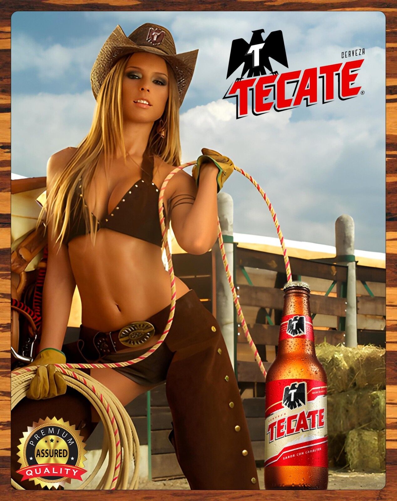 Tecate - Cerveza - Cowgirl - Restored - Rare - Metal Sign 11 x 14