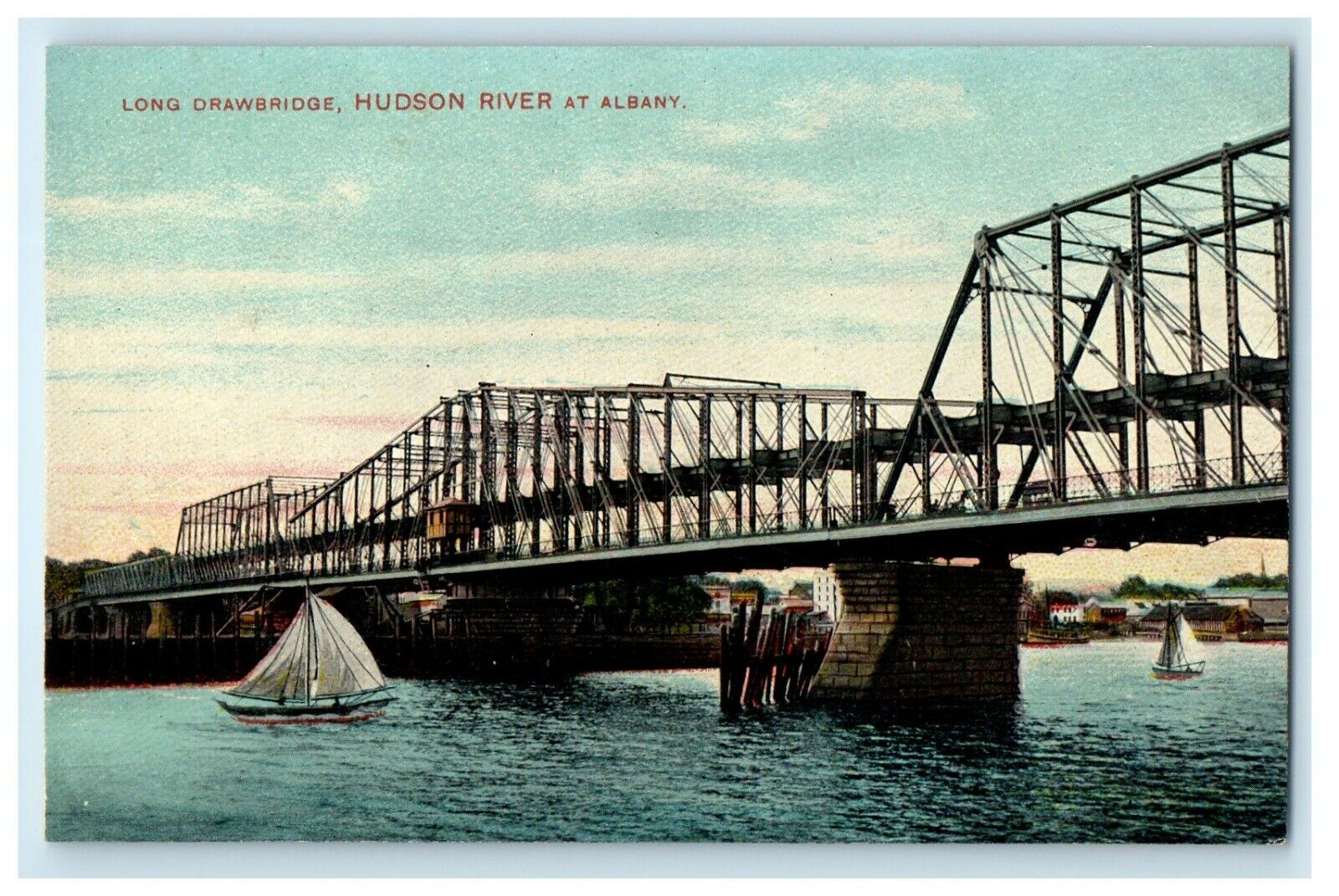 c1910\'s Long Drawbridge Hudson River At Albany New York NY Antique Postcard