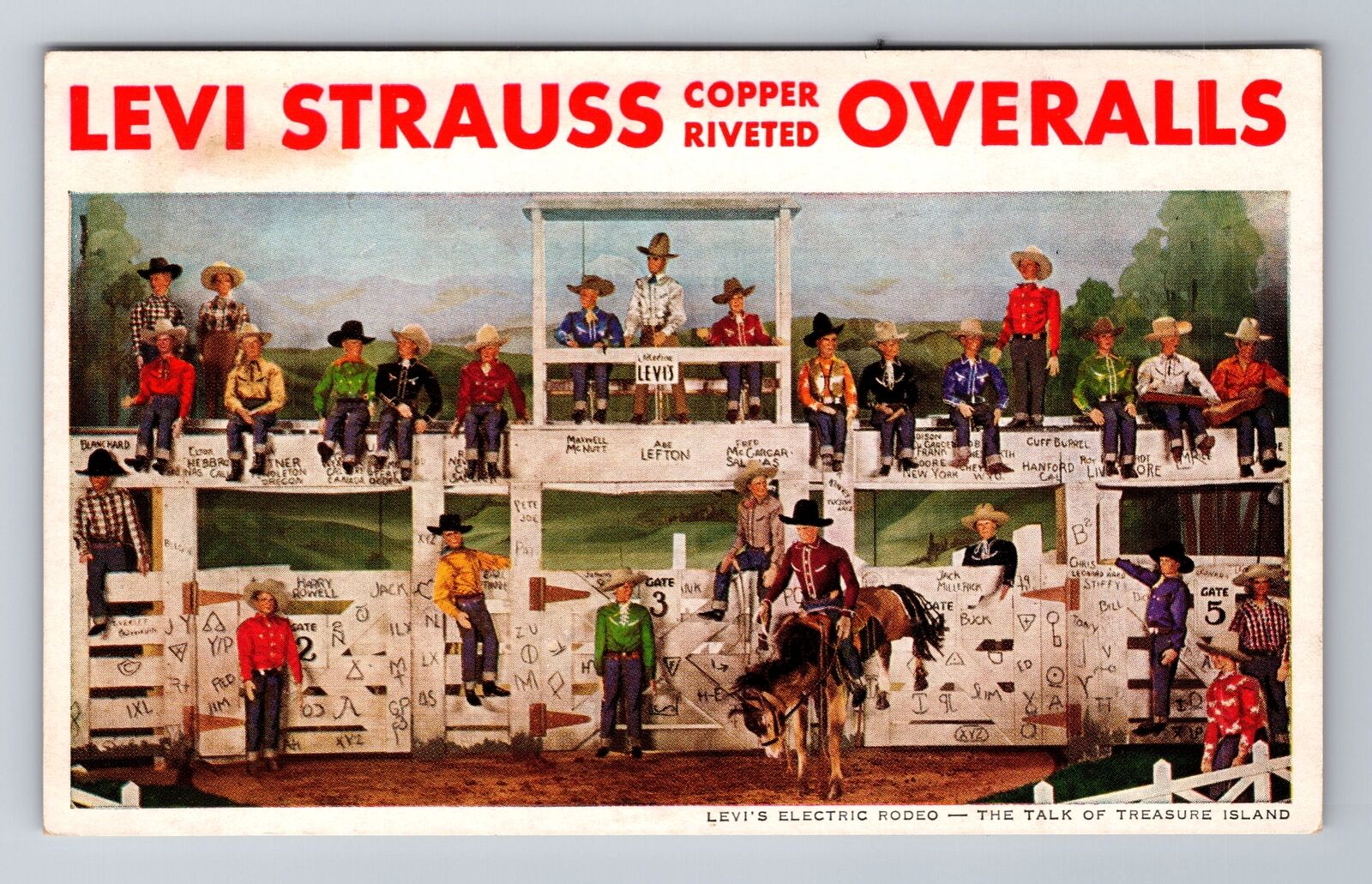 Advertising -Levi Strauss Copper Riveted Overalls, Rodeo, Jeans c1960 Postcard