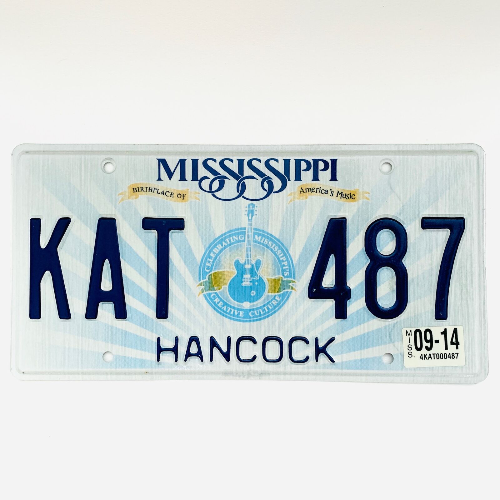2014 United States Mississippi Hancock County Passenger License Plate KAT 487