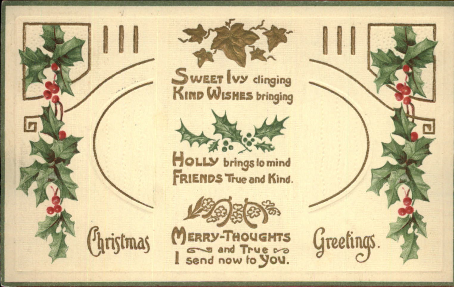 CHRISTMAS holly ivy Art Deco c1910 STEPHENSON Elyria OH embossed postcard
