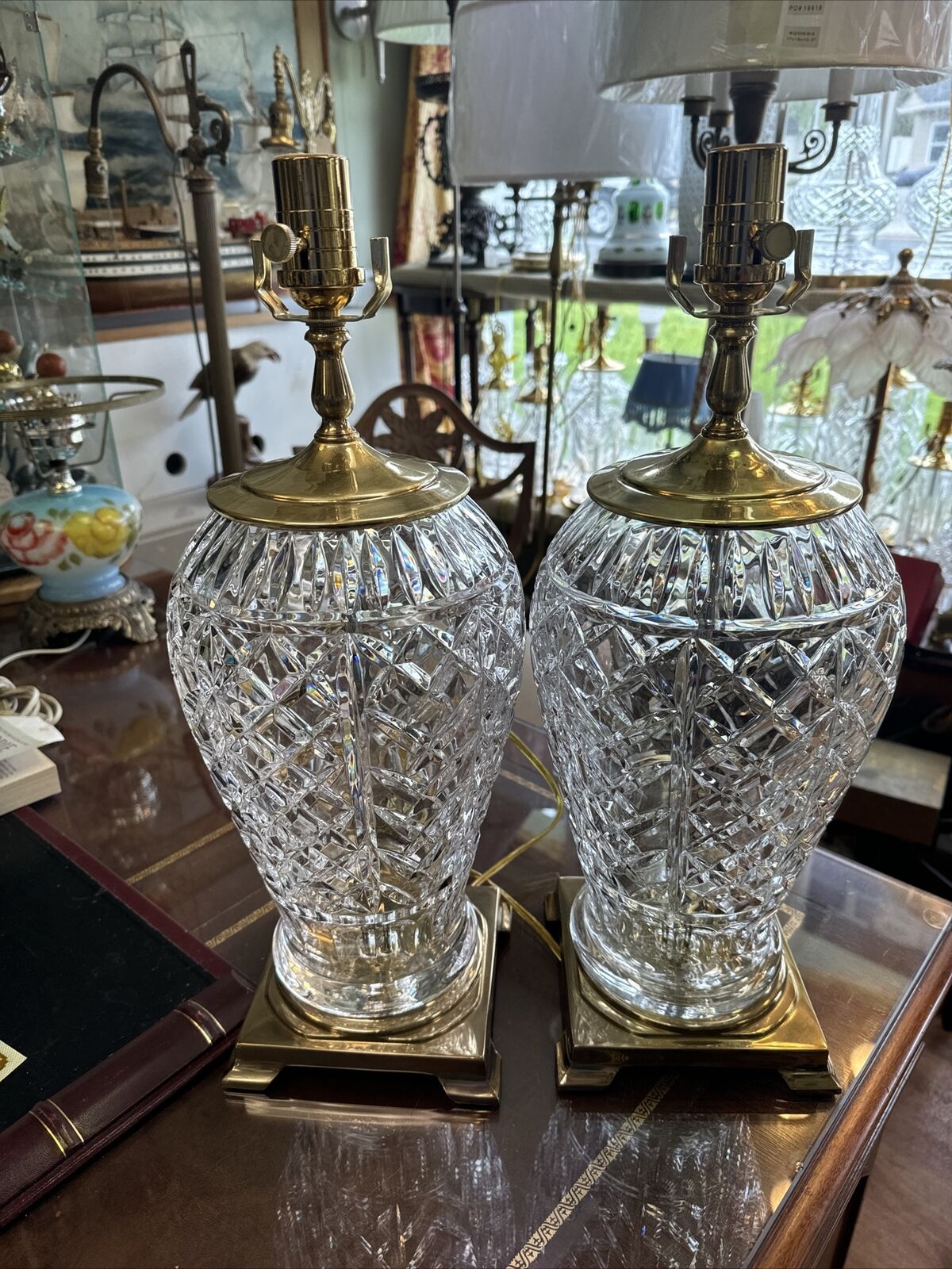 Beautiful Pair Of Waterford Crystal And Brass Table Lamps