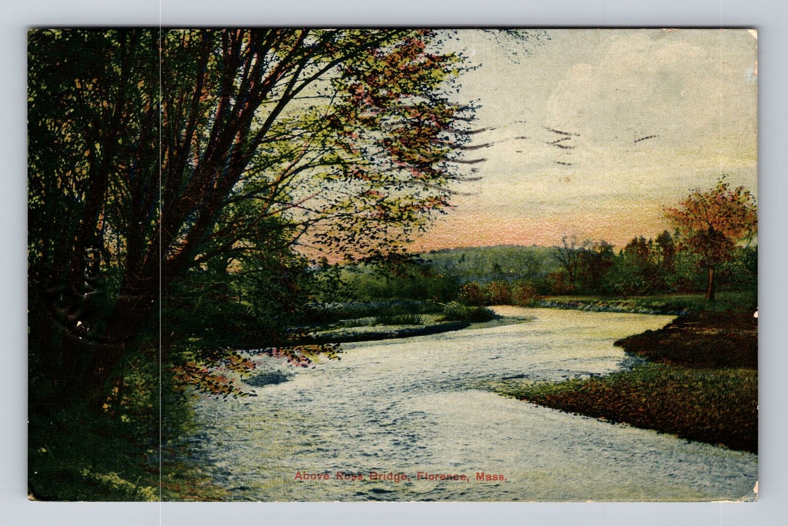 Florence MA-Massachusetts, Scenic View Above Ross Bridge, Vintage c1907 Postcard