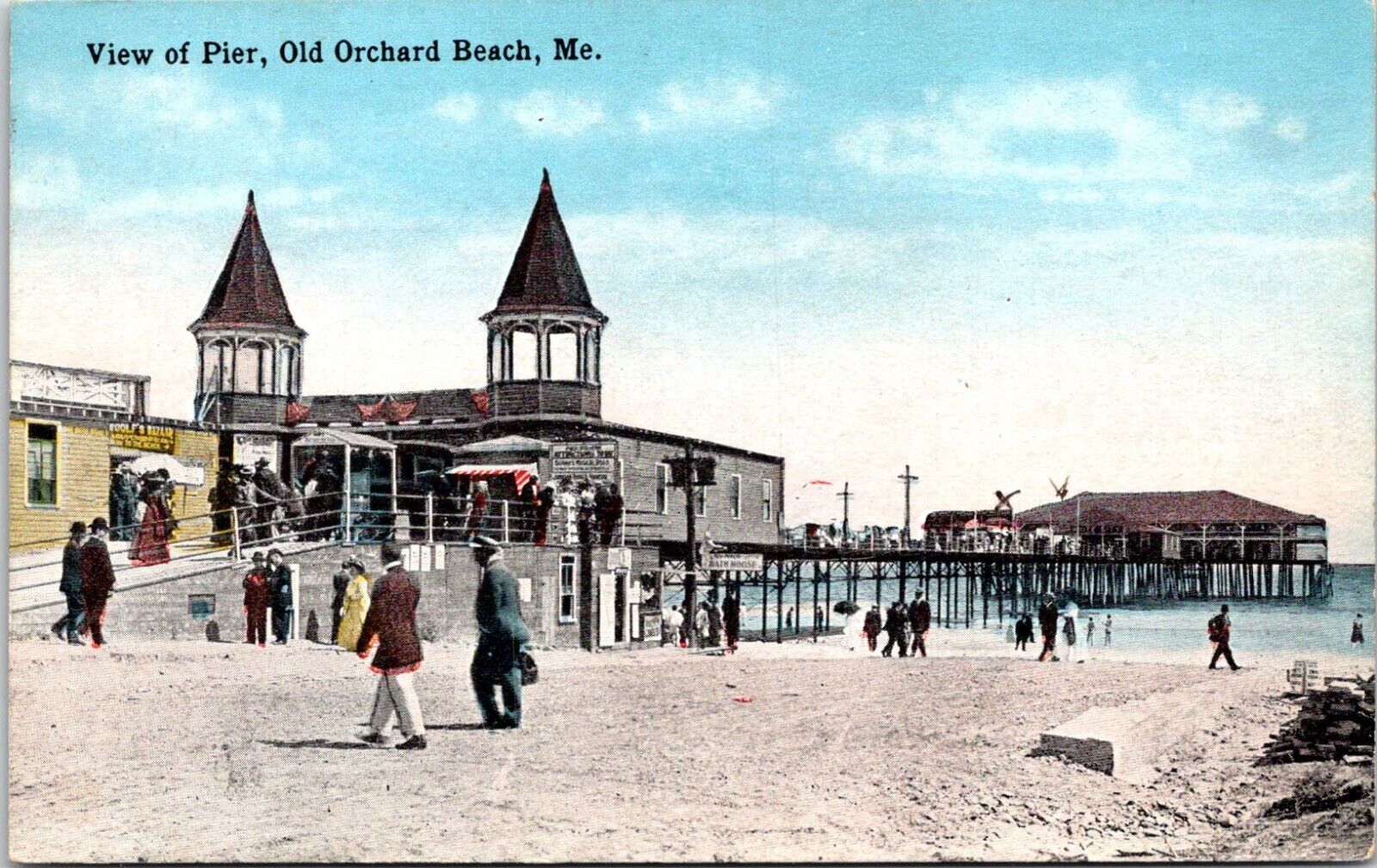 Postcard Old Orchard Beach Pier View South Sunbathers Maine D13