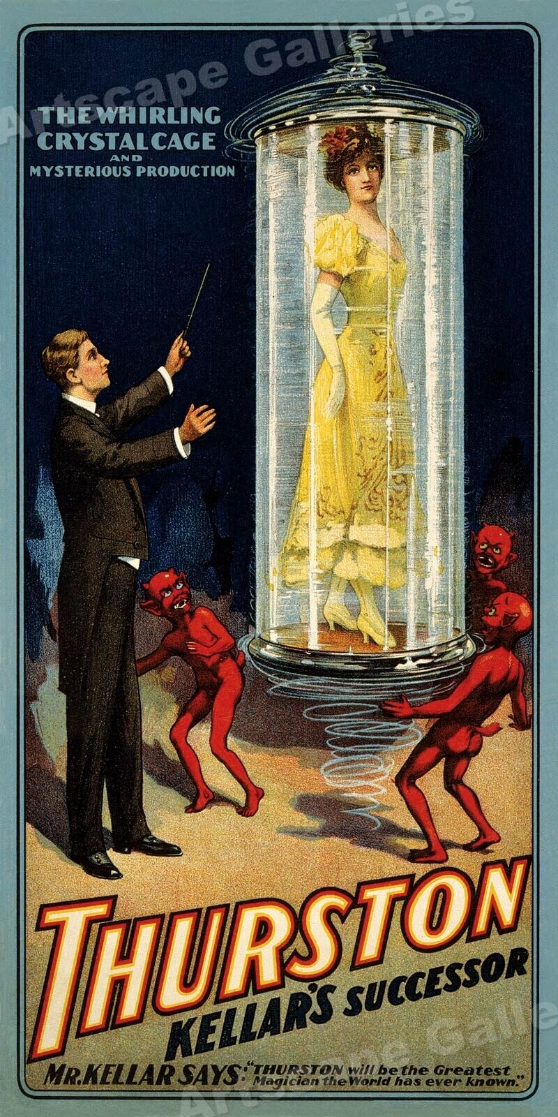 1908 Classic Magic Poster Thurston The Whirling Crystal Cage - 18x36