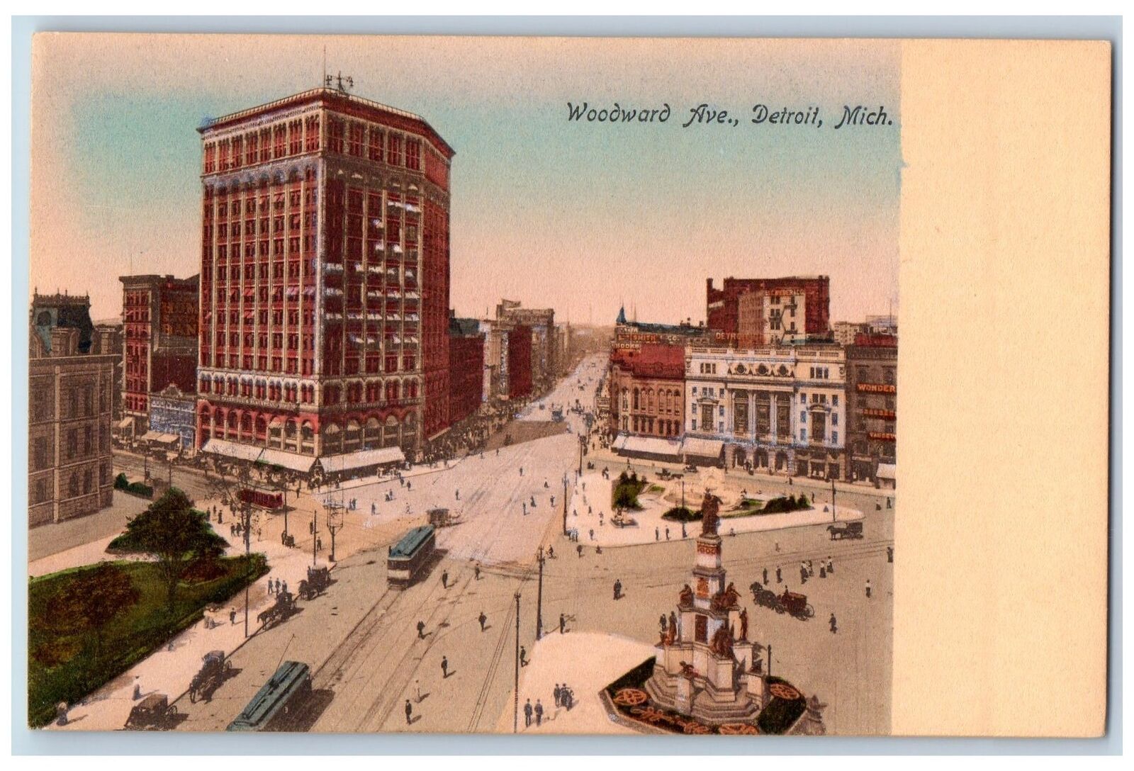 Detroit Michigan MI Postcard Bird's Eye View Of Woodward Avenue c1920's Antique