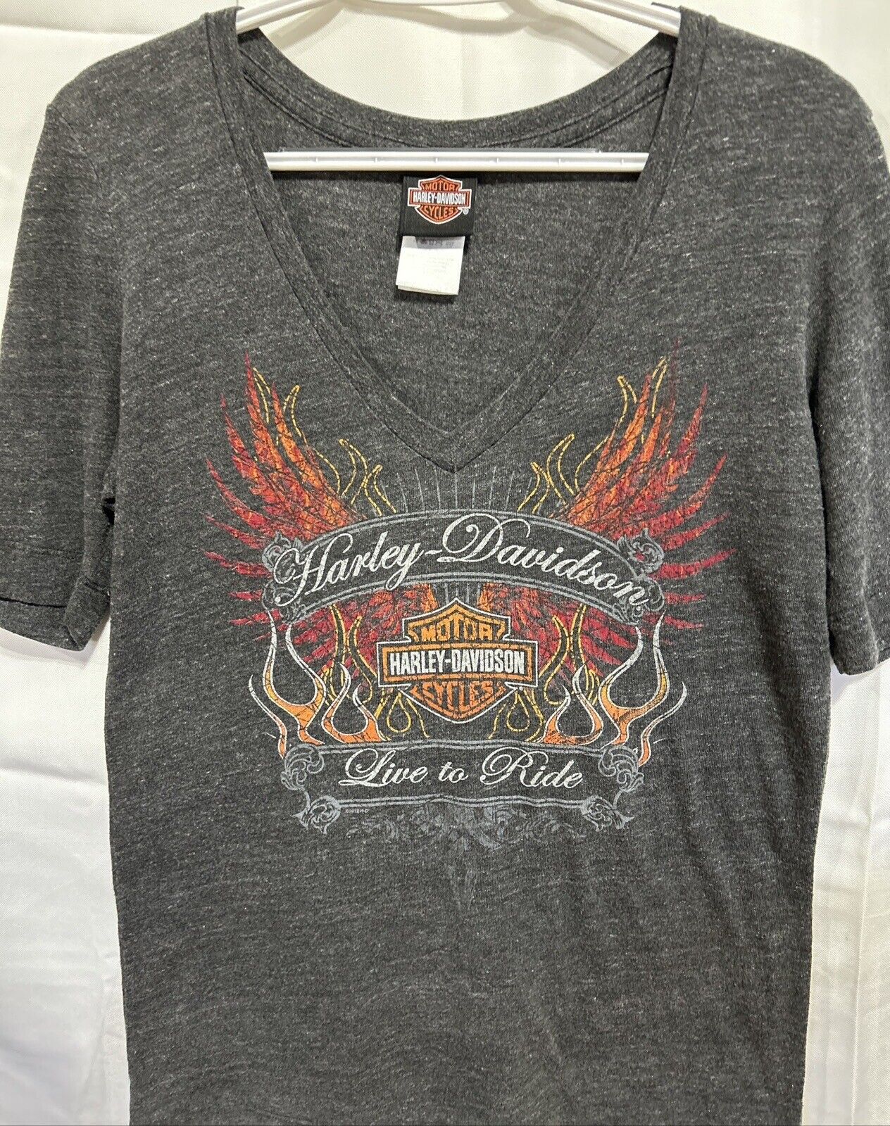 Harley Davidson Vintage Gray Short Sleeve Vneck Tshirt