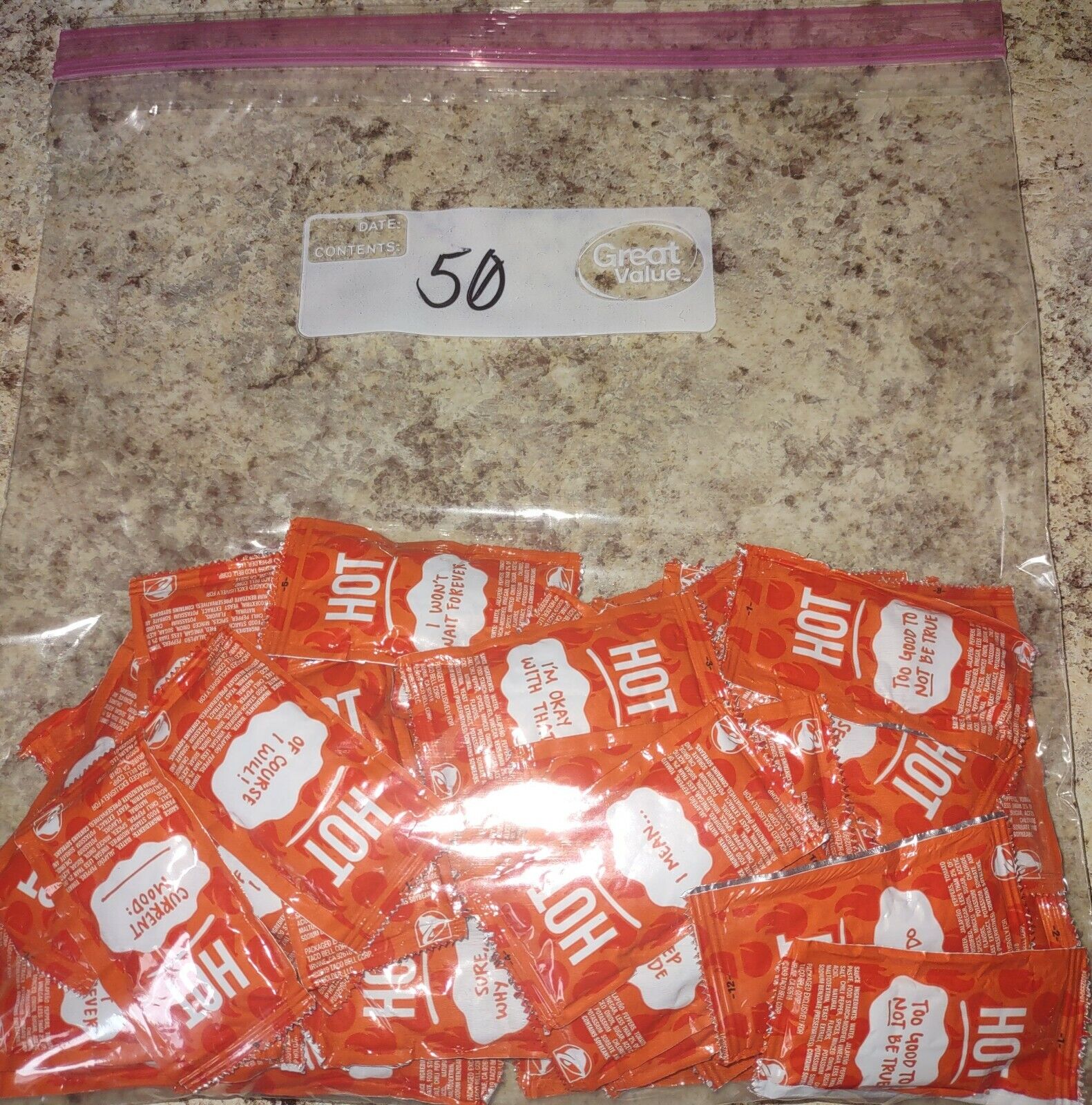 50 Taco Bell Hot Sauce Packets -- New And Sealed Free Fast Shipping