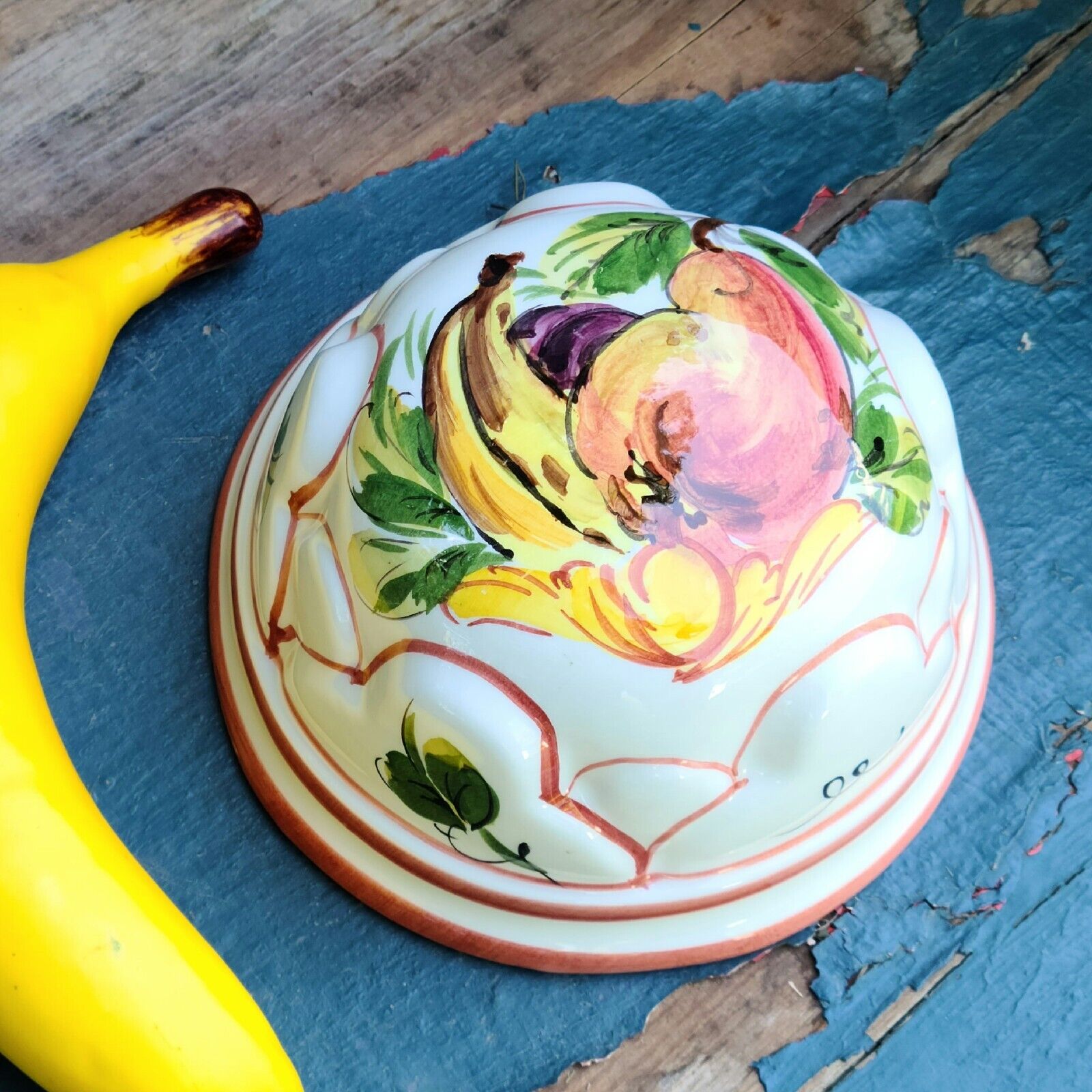 Vintage Bassano Italian Hand-Painted Pear Banana Ceramic Decorative Mold 