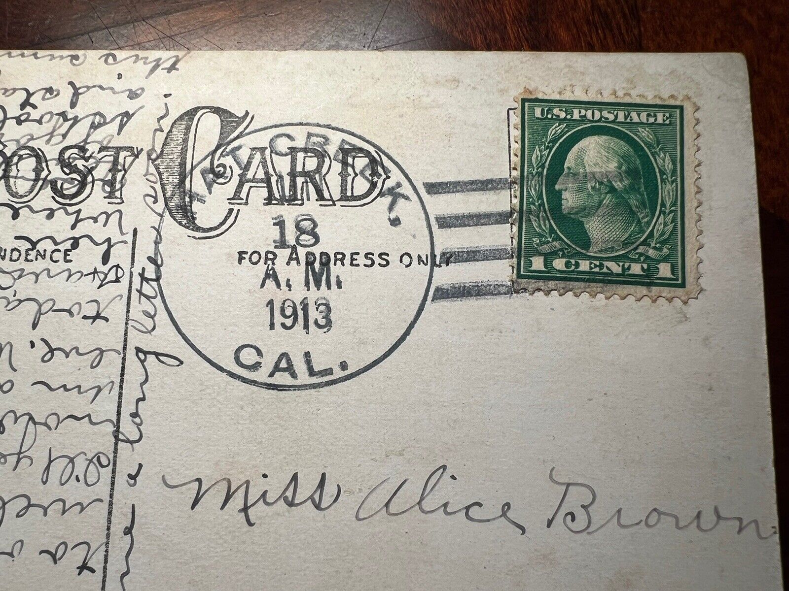 1913 Vintage Post Card with Hat Creek, CA Postmark