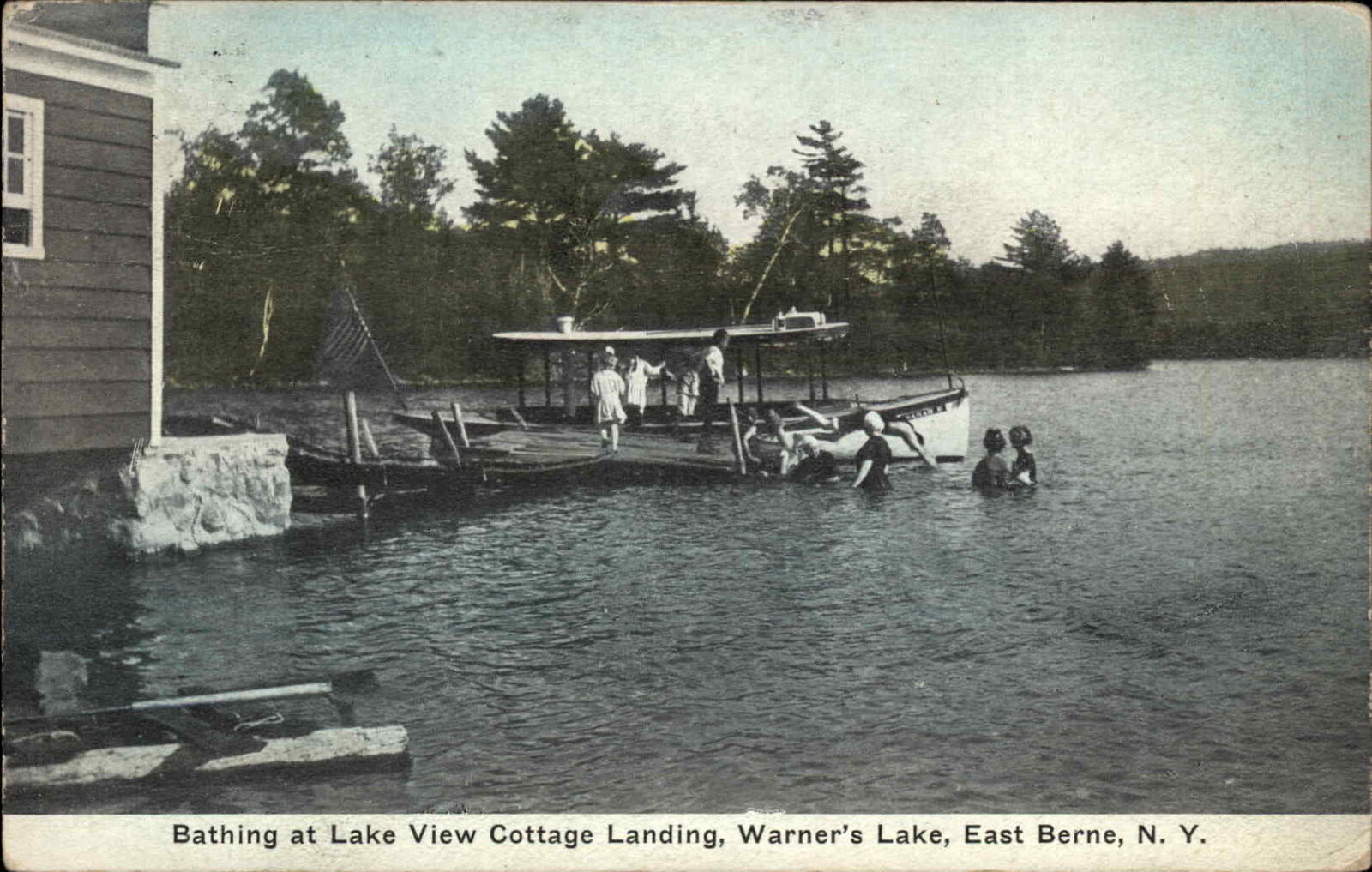 East Berne New York NY Warner\'s Lake Bathing Swimming c1910 Vintage Postcard