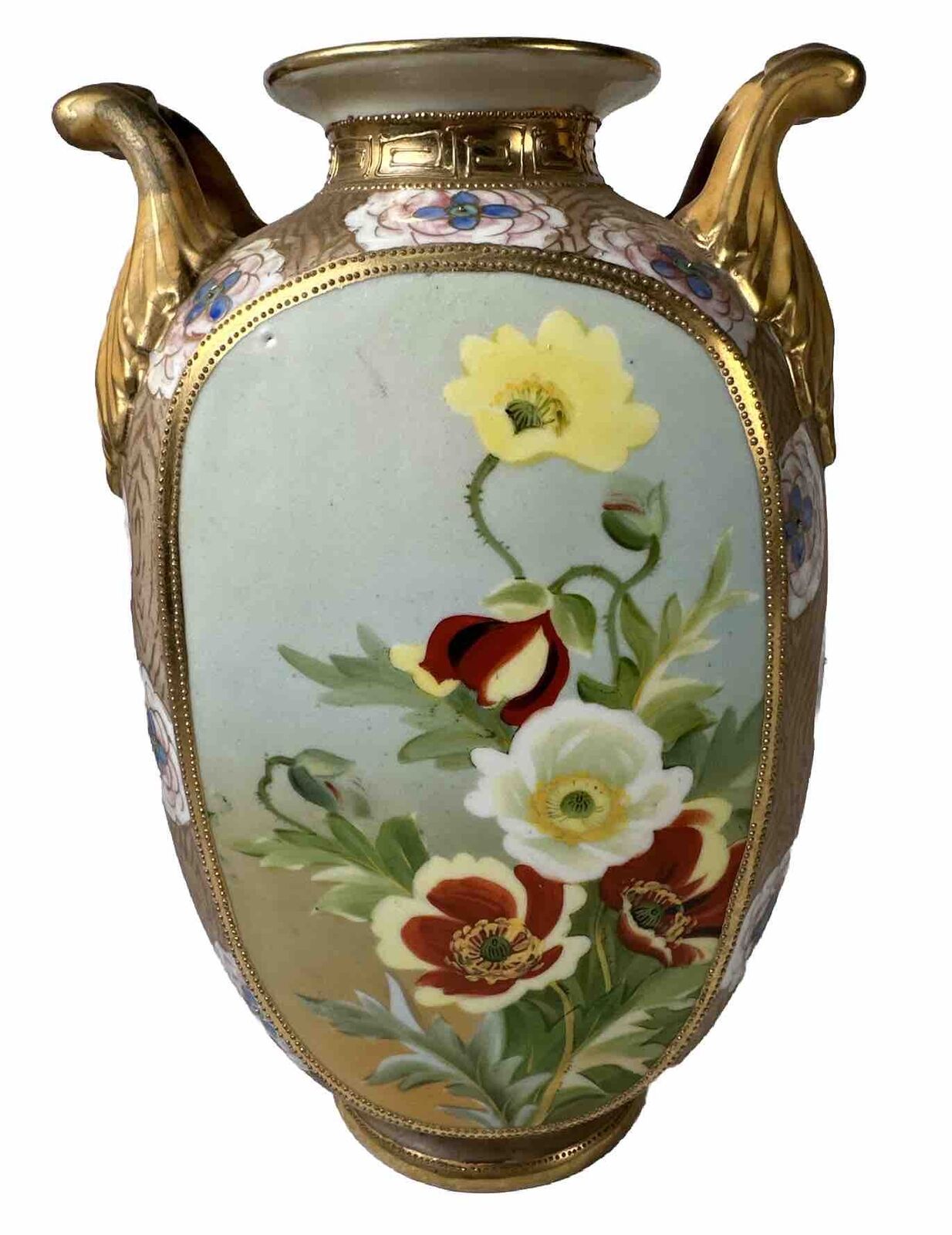 Antique Nippon Vase Gold Gilt Handles Nippon Art Nouveau Beaded