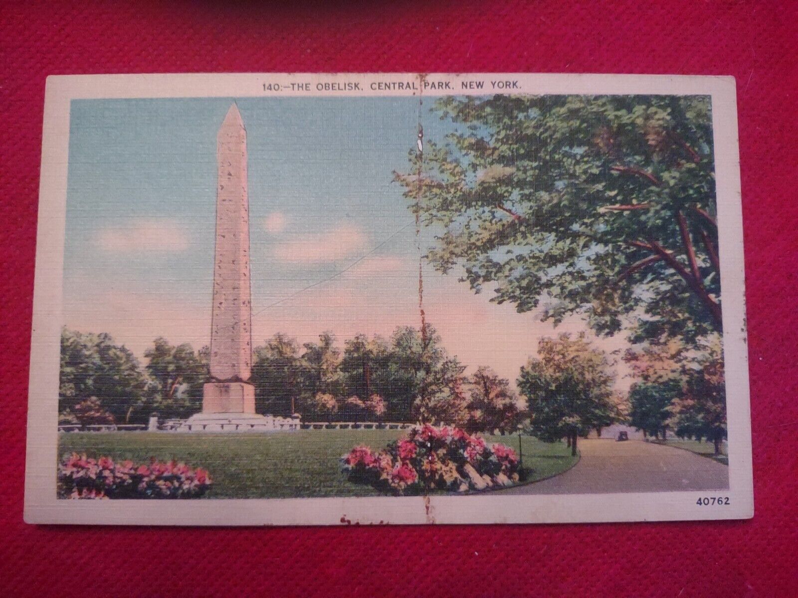 Linen Postcard The Obelisk Central Park New York