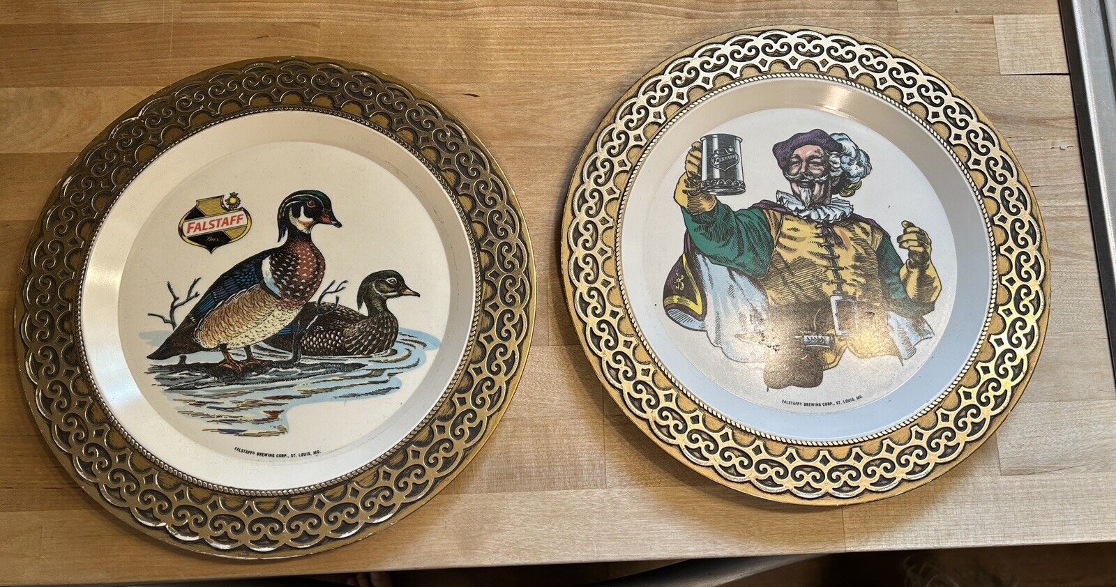 TWO AWESOME FALSTAFF BEER COLLECTOR PLATES ST LOUIS BREWING DUCKS 11” Diameter