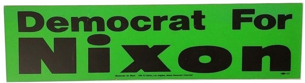 1960s Democrats for Nixon Large Day Glow Bumper Sticker - Green