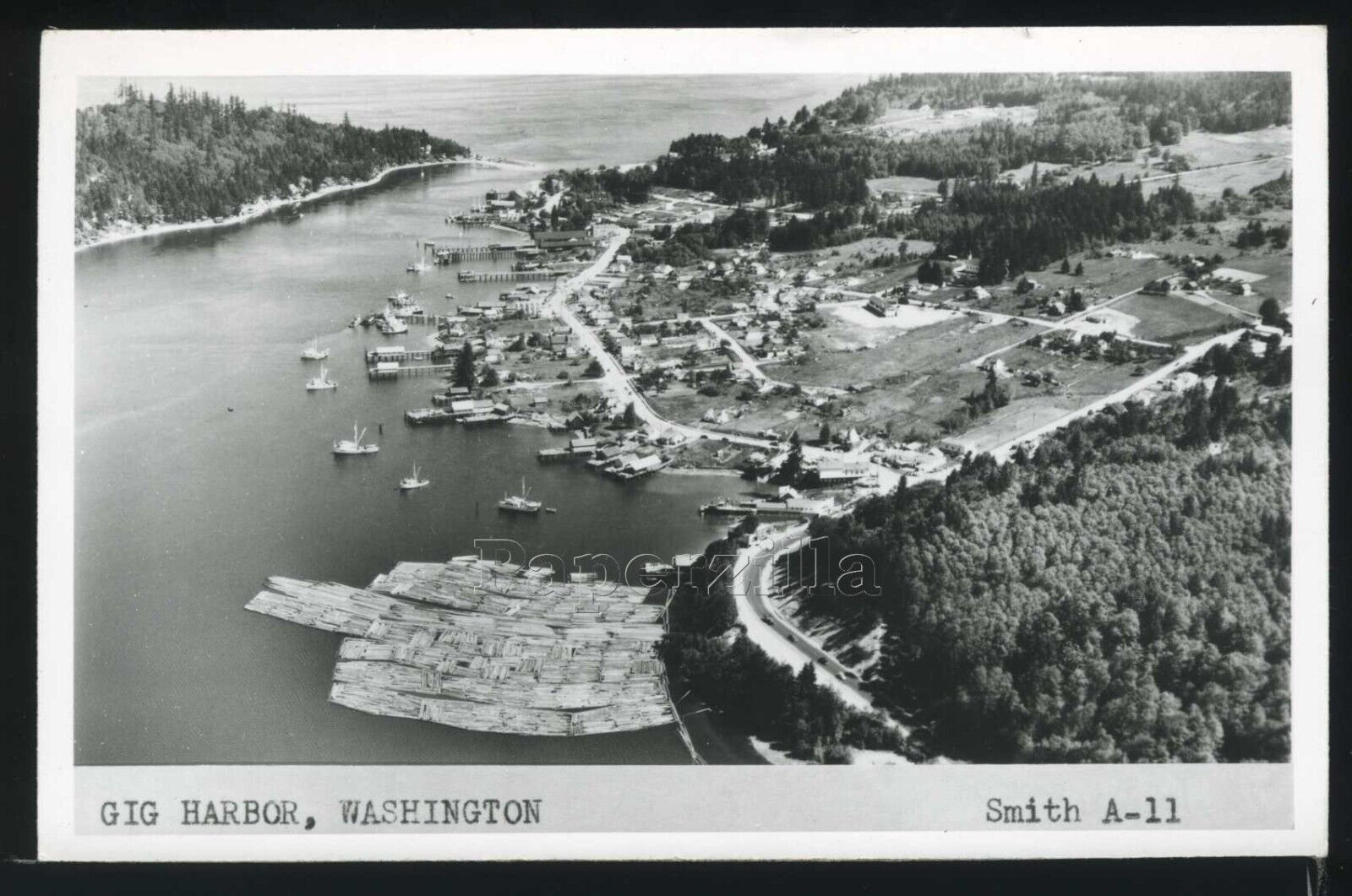 WA Gig Harbor RPPC 1950\'s AERIAL VIEW of HARBOR & TOWN Pierce Co. by Smith A-11