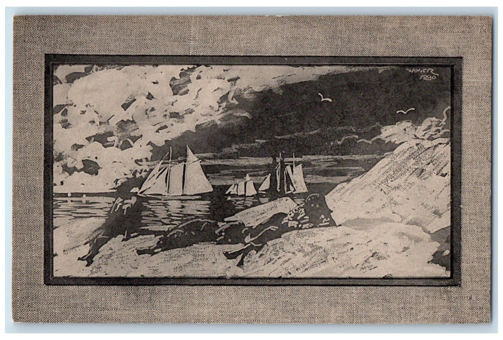 c1910 Boats in Harbor By Winslow Homer Farnsworth Art Museum ME Postcard