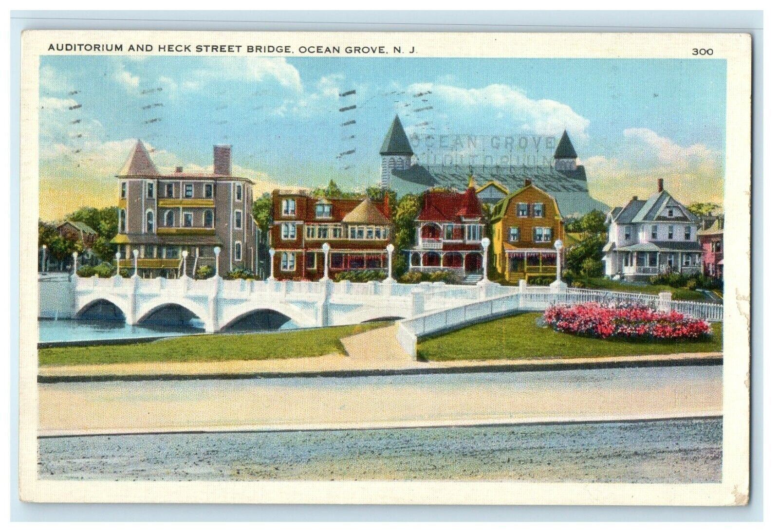 1936 Auditorium And Heck Street Bridge Ocean Grove New Jersey NJ Vintag Postcard