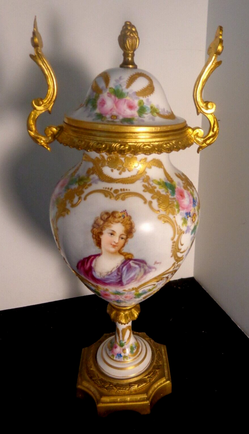 c.1870 Sevres Napoleon III Porcelain Hand -Painted Gilt Bronze 11 1/2\