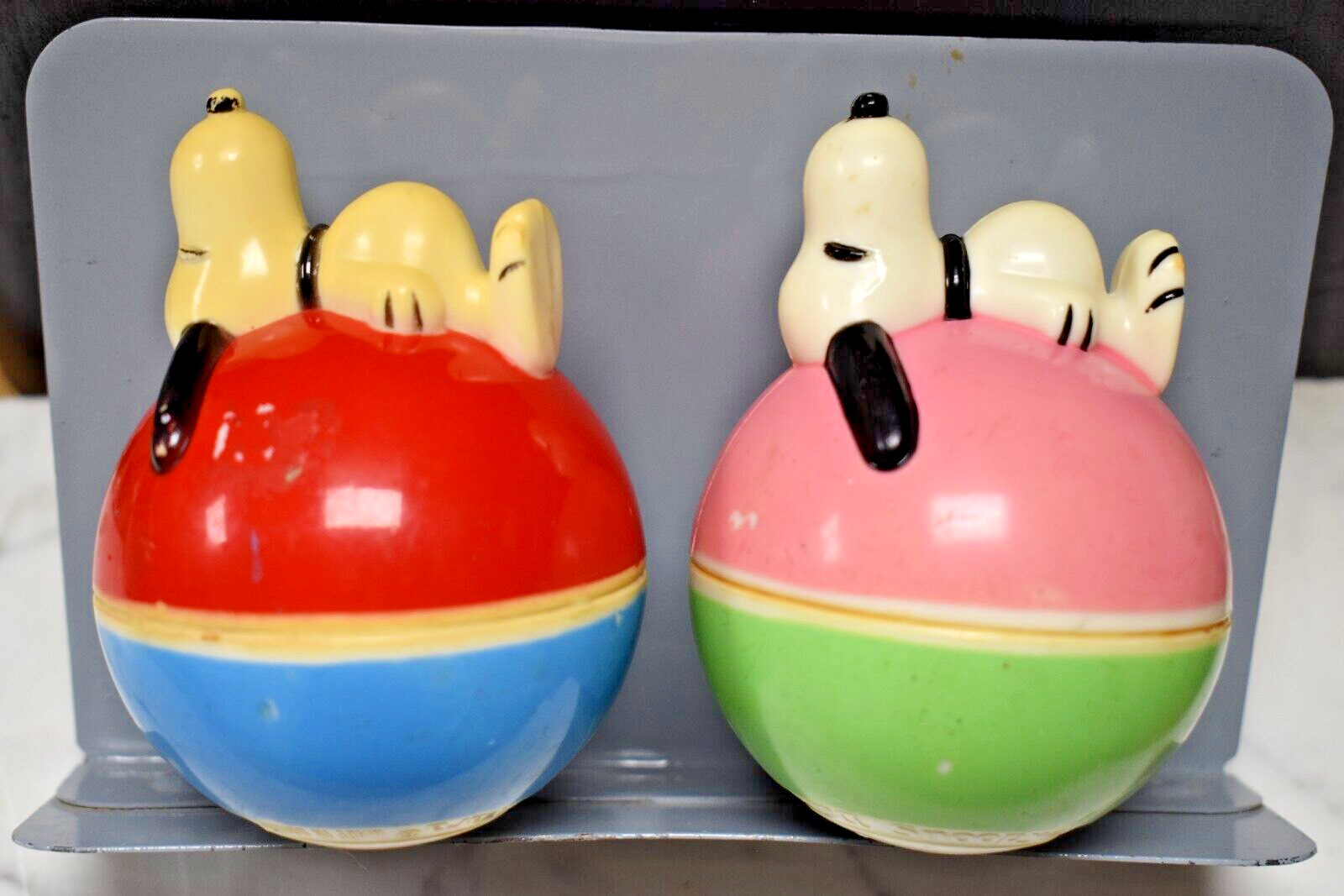 Vintage Danara Peanuts Snoopy Roly Poly Baby Chime Balls Lot of 2