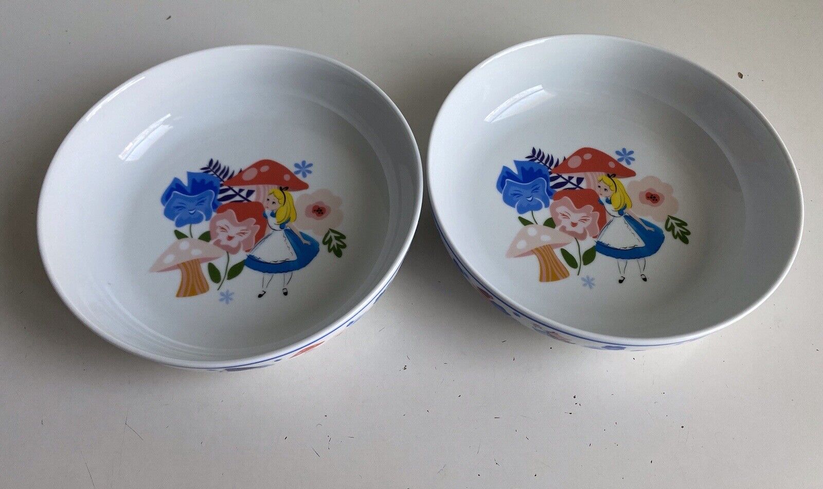 Set Of 2 Disney Alice In Wonderland Paradise Garden Ceramic Pasta Bowl Flowers