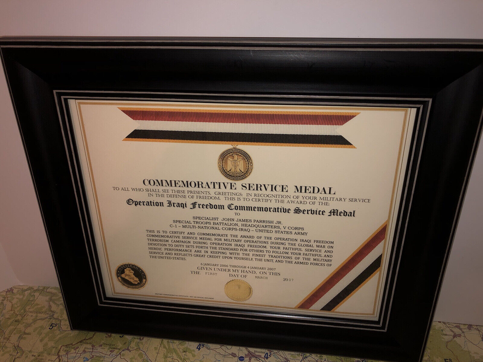 OPERATION IRAQI FREEDOM COMMEMORATIVE SERVICE MEDAL CERTIFICATE ~ Type 1