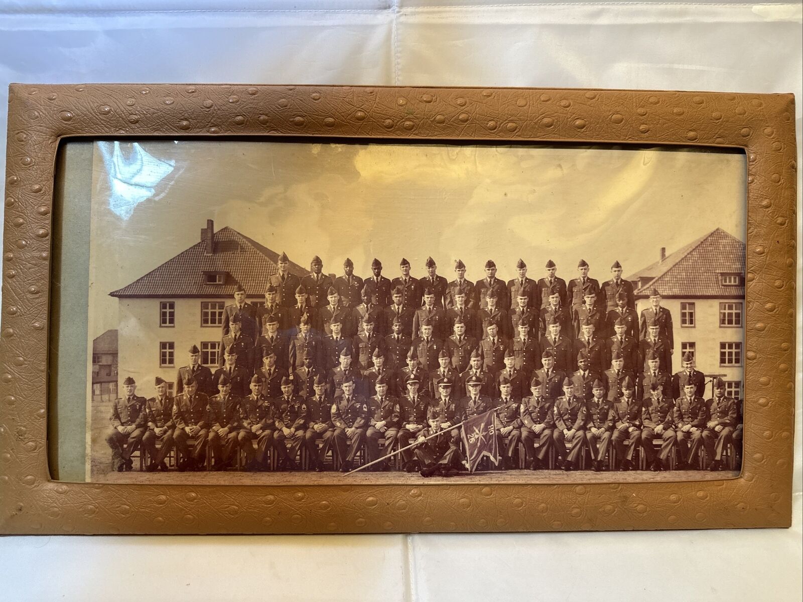 WWII US HQ 26 Military Infantry Panoramic Military Group Photo Original Frame