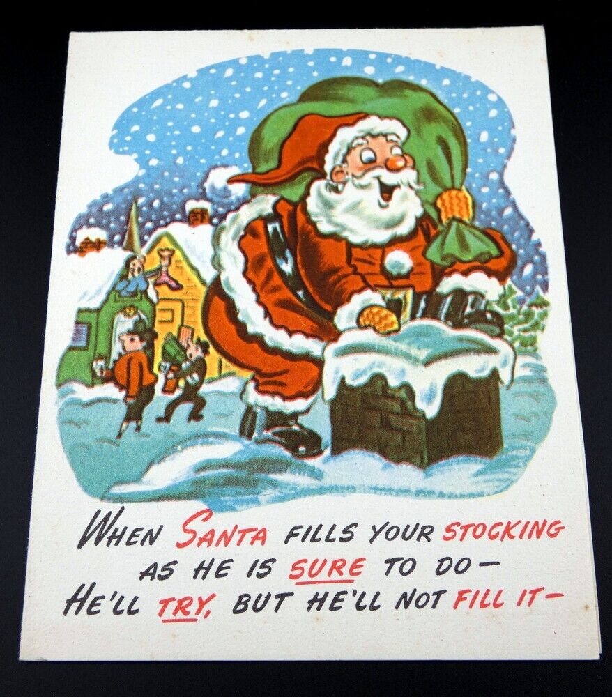 Vintage 1948 Christmas When Santa Fills Your Stocking Card A Novo Laugh - Unused