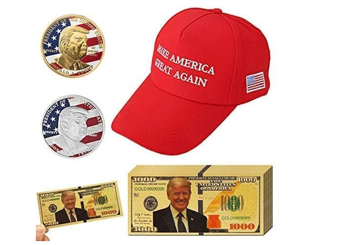 13Pack 2024 USA President Donald Trump Pack, 10Pcs  Banknote,1Pc Hat,2Pcs Coins