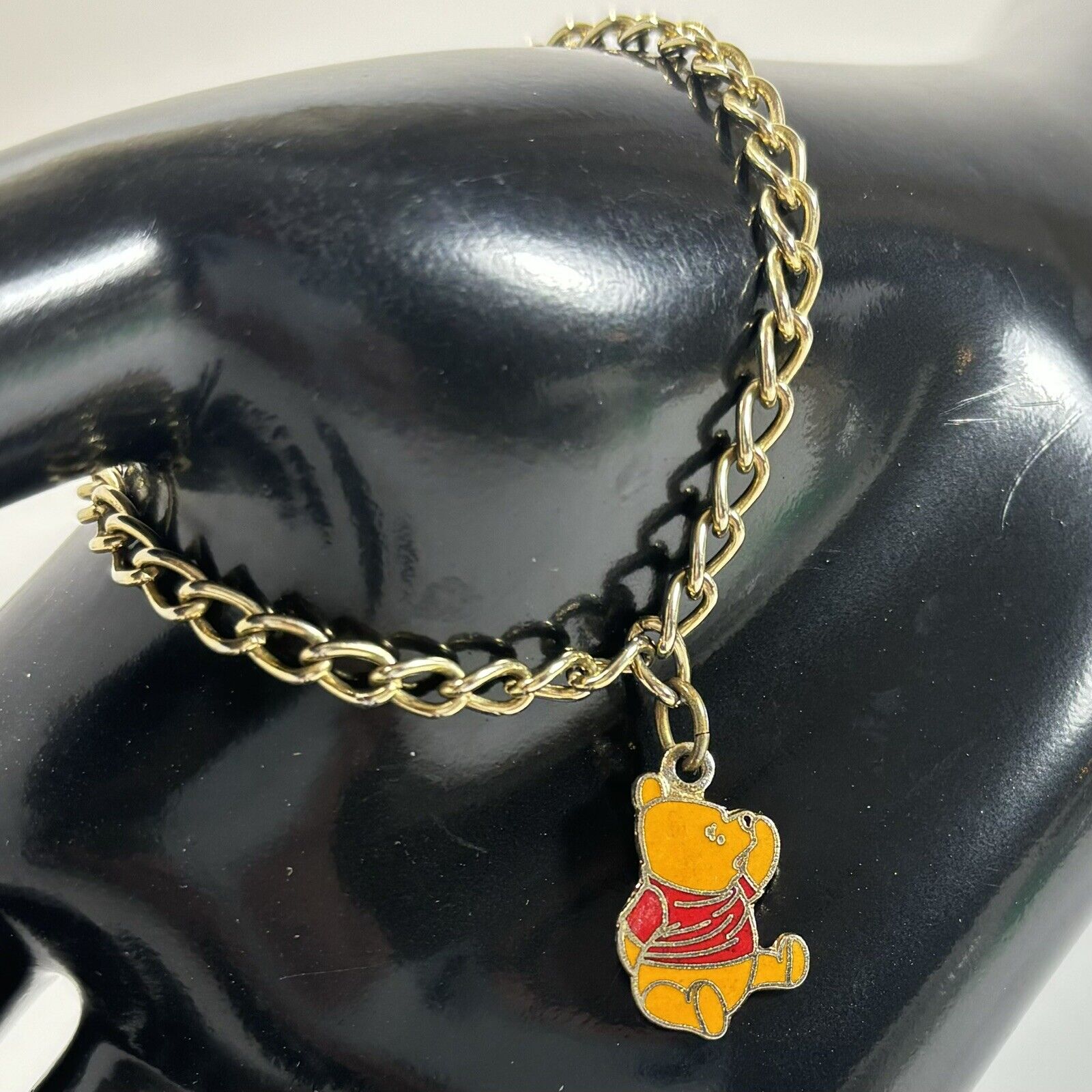 Vintage Gold Tone Winnie The Pooh Children’s Charm Bracelet Enamel Pendant