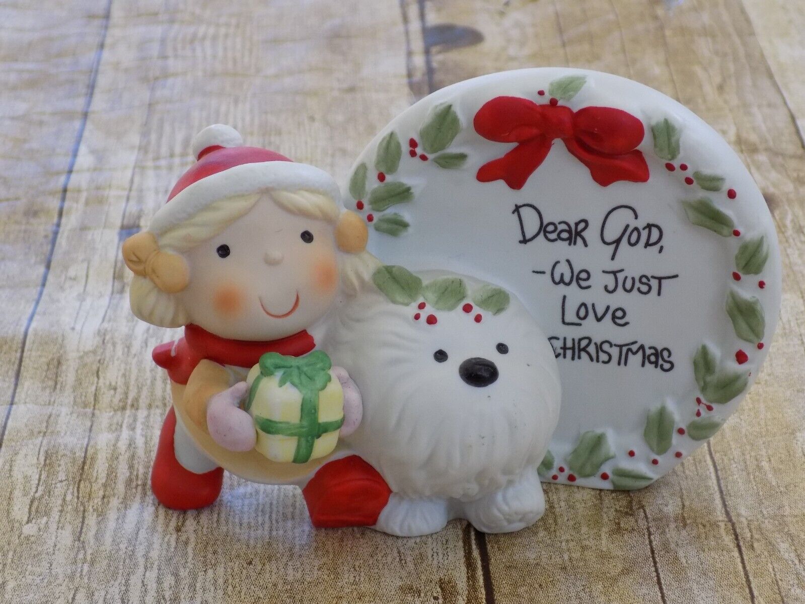 ENESCO 1983 Dear God Kids We Just Love Christmas Girl & Dog Collectible Figurine